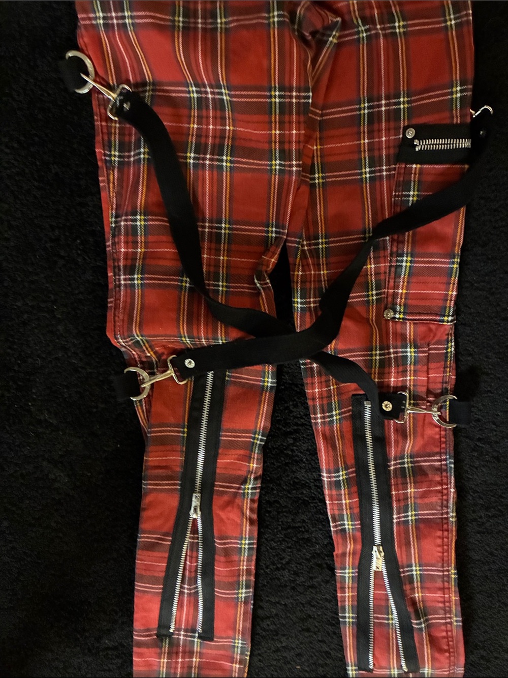Tripp NYC Red Plaid Cargo Pants with Black Straps size 25 - Picture 2 of 6